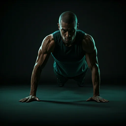 A macro shot of a sleek professional athlete in mid-exercise, focusing on core stability and posture. The lighting is dramatic and low-key, with strong emerald green highlights outlining the muscles. The background is a pitch-black studio, emphasizing the athletic form and the technical precision of the movement. The aesthetic is aggressive and performance-oriented, using high-contrast lighting to convey strength and discipline.